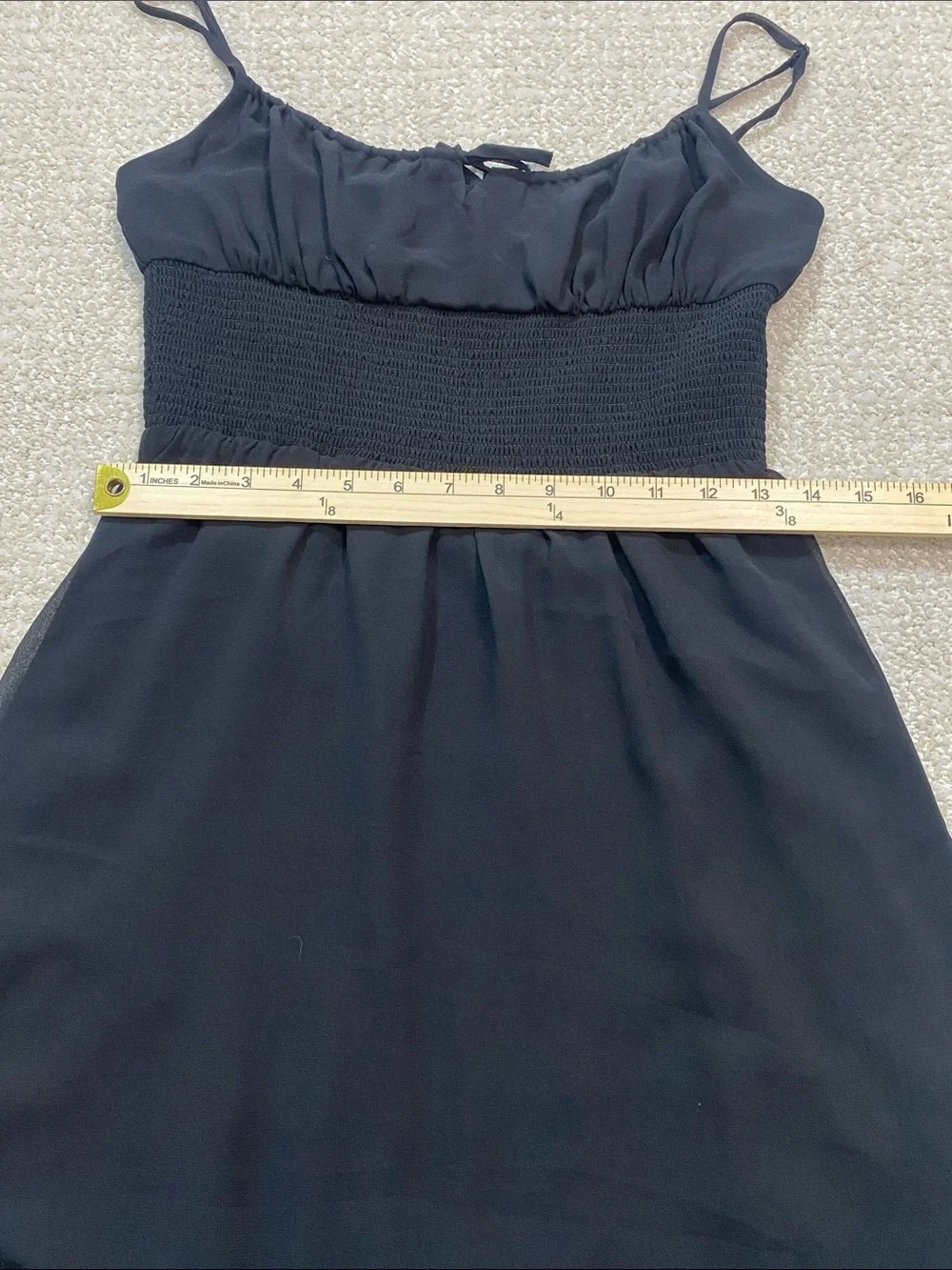 Aritzia Wilfred Black Smocked Mini Dress with Ruffle Hem Size M